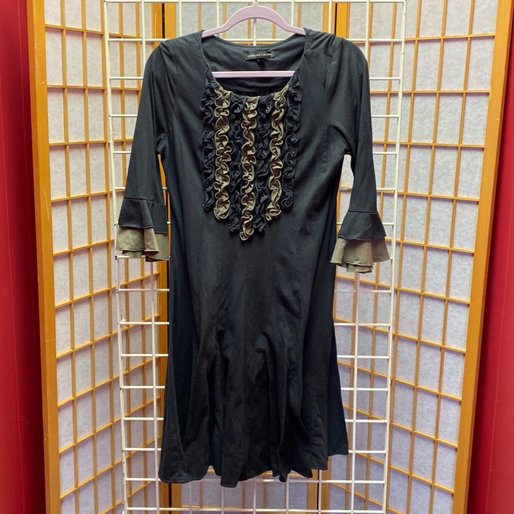 Chris McLaughlin black dress with front ruffle detail Size 14
